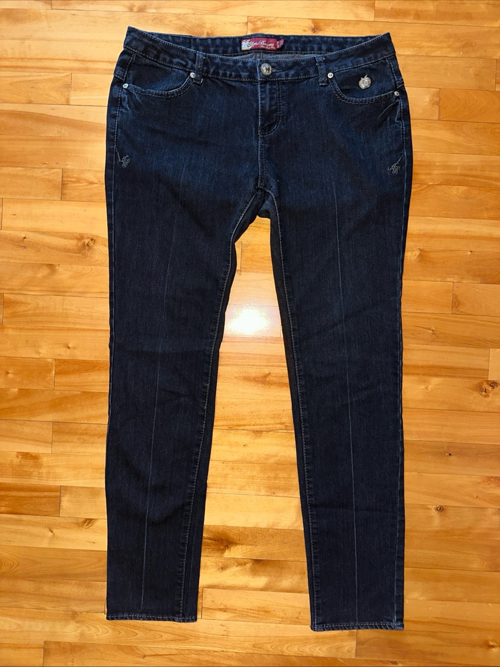 Apple Bottoms Jeans Womens 13/14 Slim Straight Dark Wash Stretch Y2K Embroidered